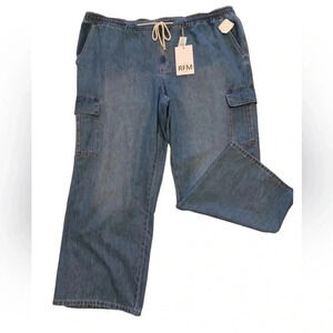 Royalty For Me RFM Cargo Medium Wash Elastic Waist Jeans Size 24W